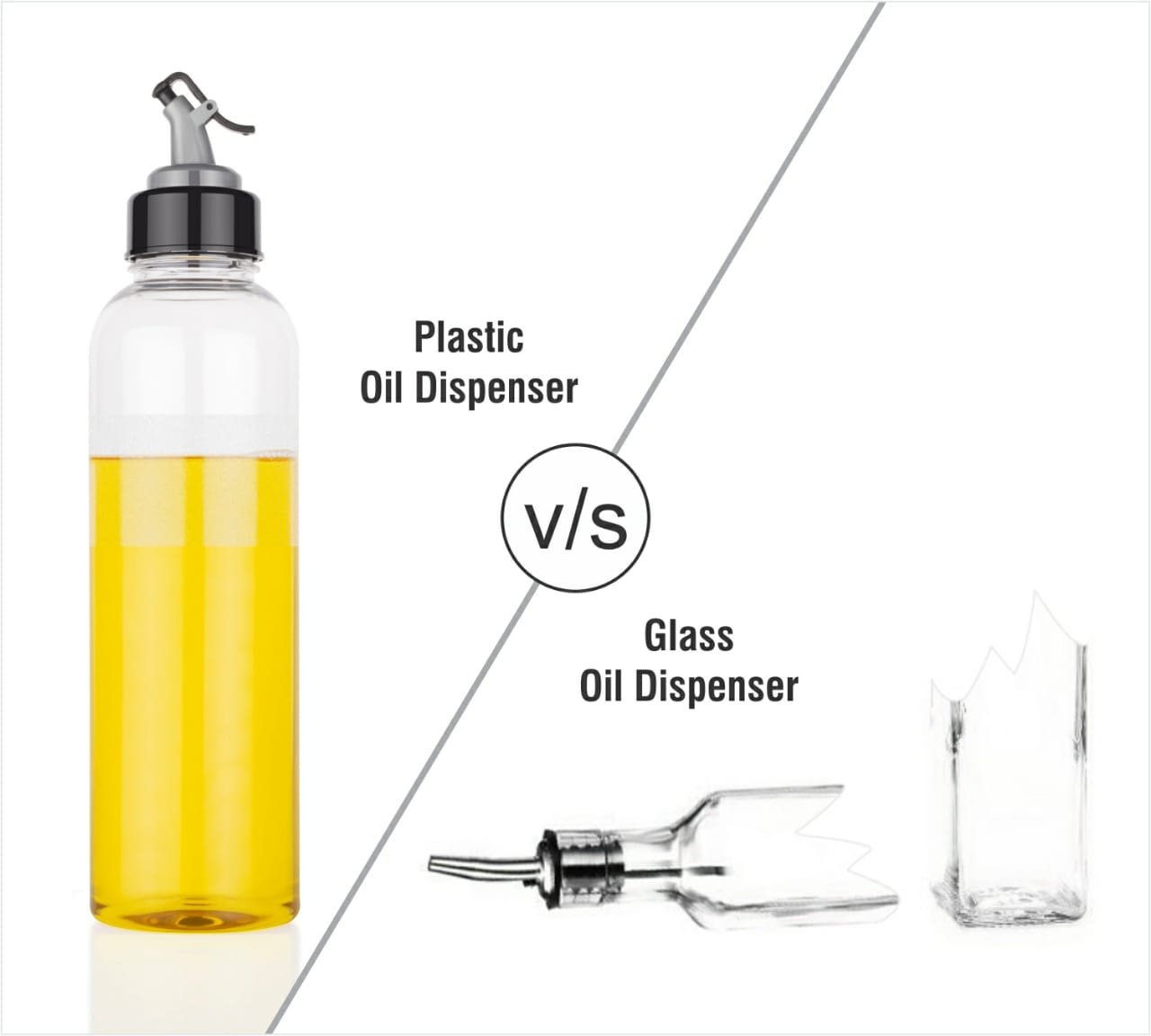 Oil dispenser, 1 liter, clear with easy-pour spout Oil dispenser, 1 liter, clear with easy-pour spout